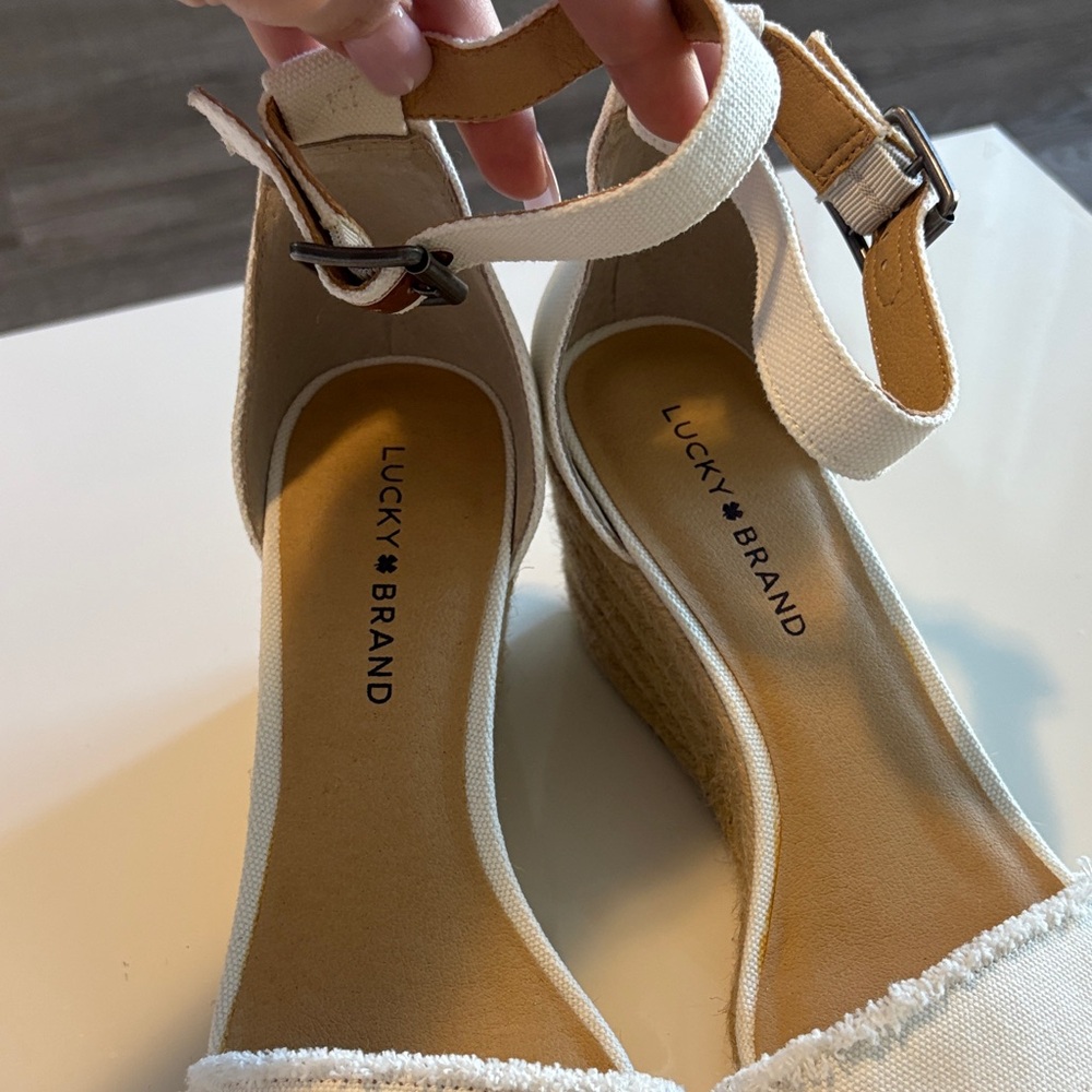 Lucky Brand Cream Espadrille Wedge Sandals - Picture 3 of 5